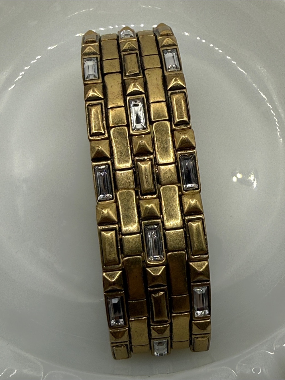 Stella & Dot Gold-Tone rhinestone Link Stretch Bracelet Egyptian revival